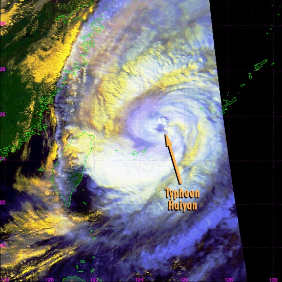 Typhoon Haiyan over the East China Sea (Image time - 2:13 p.m., 16 October 2001)