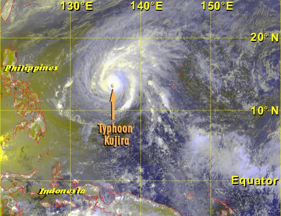 Typhoon Kujira in the Northern Hemisphere (Image time - 1:32 p.m., 16 April 2003)