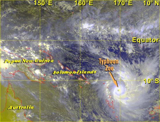 Typhoon Zoe in the Southern Hemisphere (Image time - 1:32 p.m., 16 April 2003)