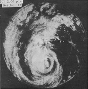 颱風愛茜於一九七五年十月十三至十四日的雷達圖像