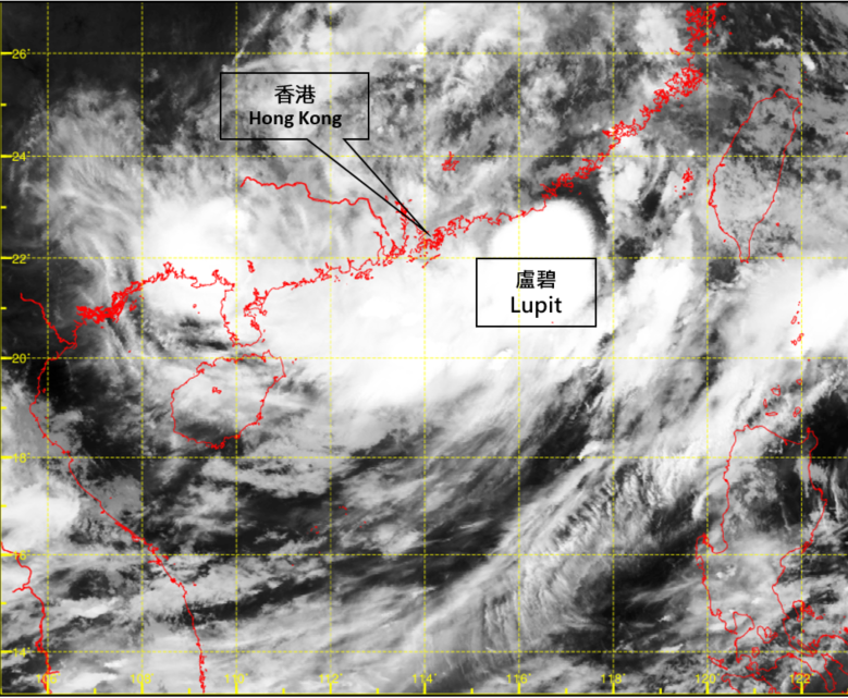 二零二一年八月五日上午2時左右的紅外線衛星圖片，當時盧碧達到其最高強度，中心附近最高持續風速估計為每小時85公里。