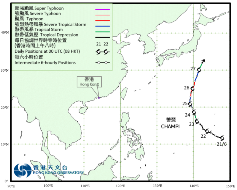 颱風薔琵(2105)的路徑圖