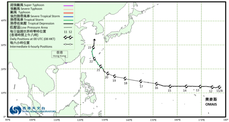 熱帶風暴奧麥斯(2112)的路徑圖