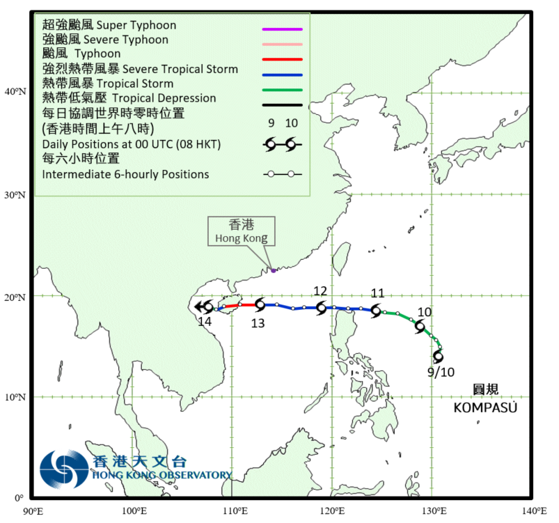颱風圓規(2118)的路徑圖