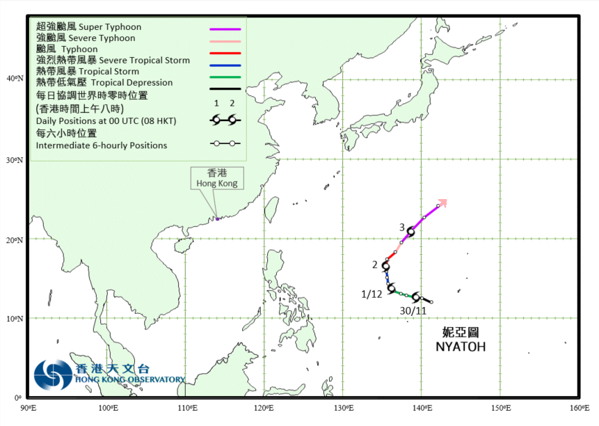 超強颱風妮亞圖(2121)的路徑圖