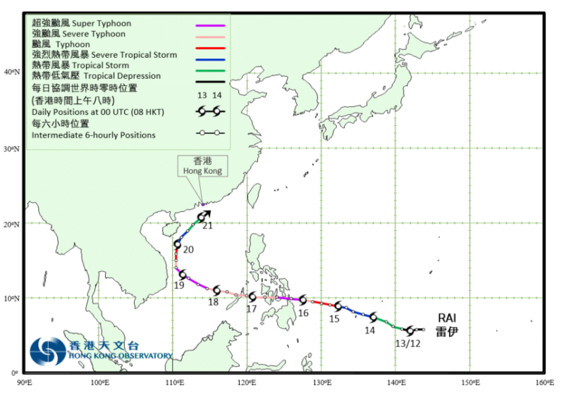 超強颱風雷伊(2122)的路徑圖