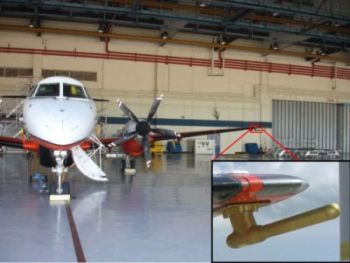 The meteorological measuring system installed on the fixed-wing aircraft, with the inset showing the air data probe on the wing tip