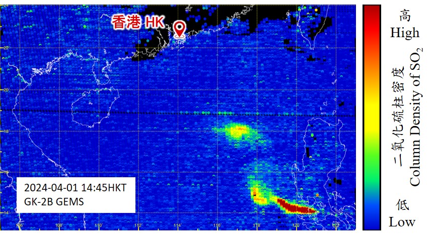 图8︰GK-2B于2024年4月1日14时45分左右量度得的二氧化硫柱密度(资料来源:韩国国家环境研究院)。