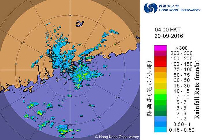 圖二  雷達圖像顯示雨區出現在偏東及偏北兩股氣流匯聚的地方