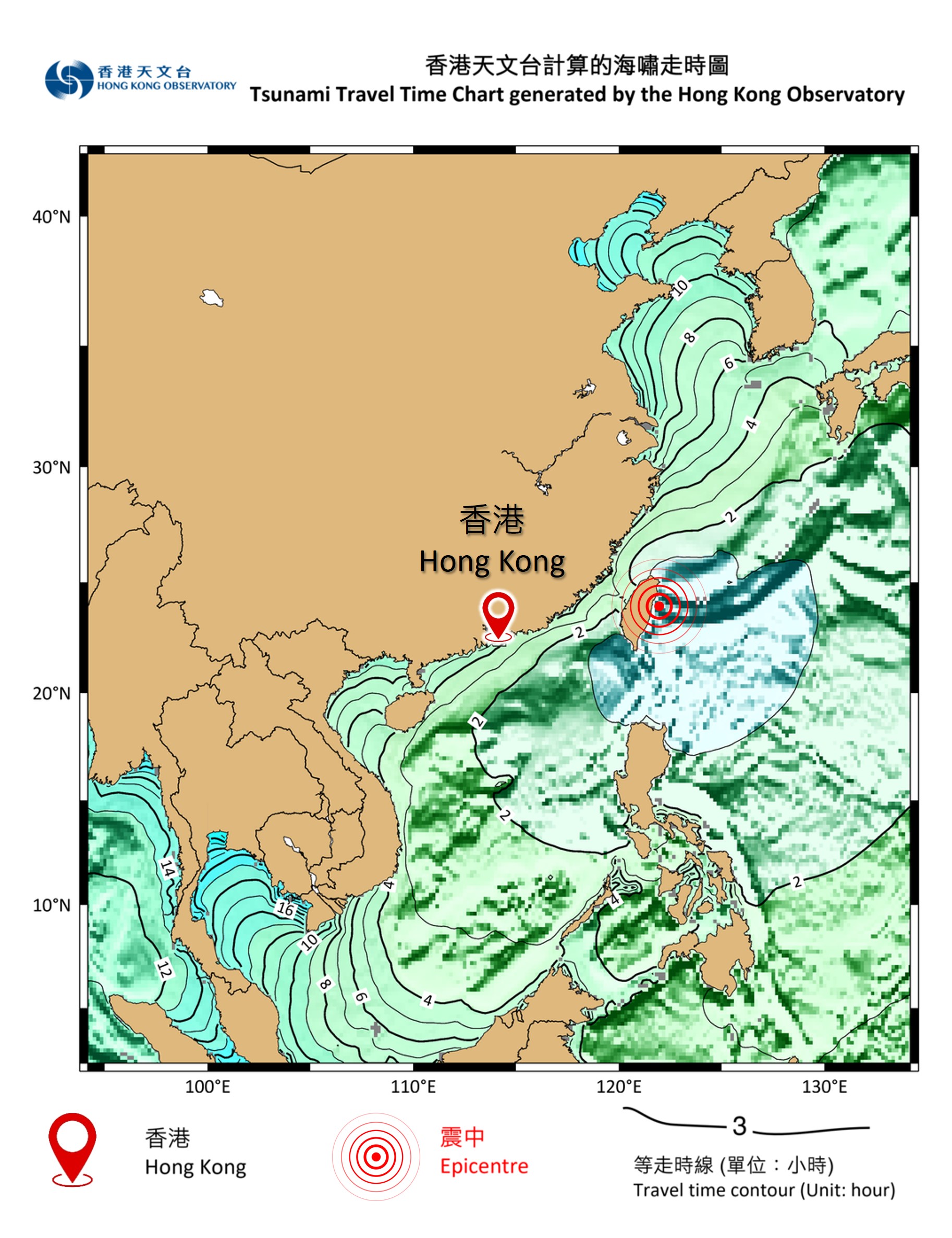 2024年花蓮地震海嘯傳播時間（TTT）圖表