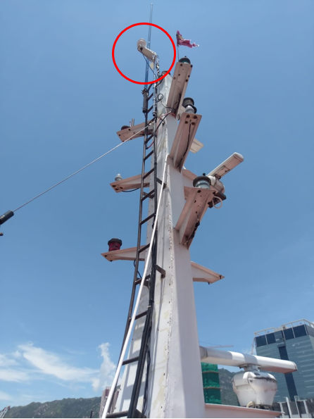 Anemometer (circled in red) on the fishing vessel mast