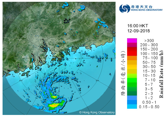Radar echoes captured at 4 p.m. on 12 September 2018.