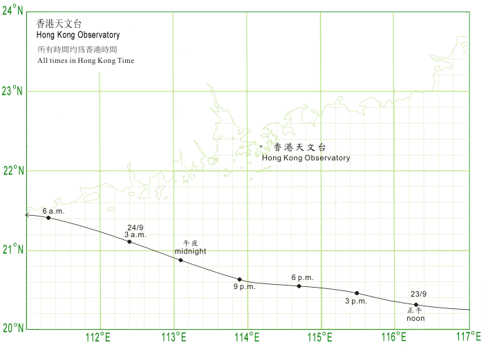 Track of Hagupit (0814) near Hong Kong