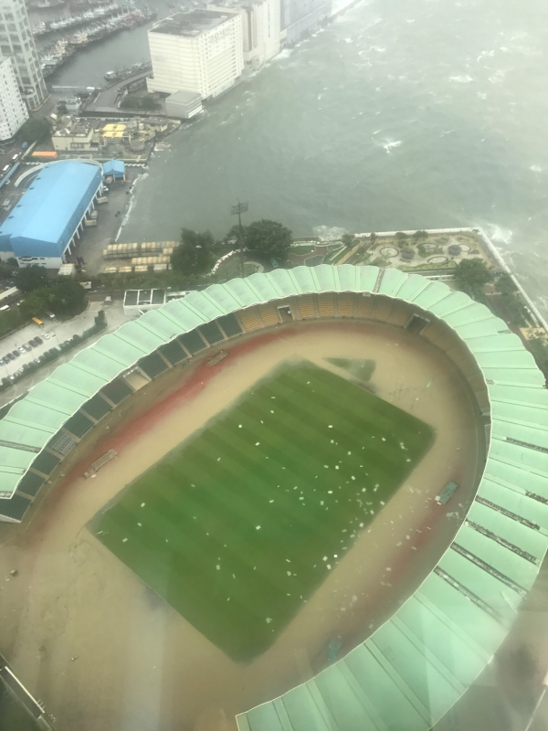 Siu Sai Wan Sports Ground was flooded  by  sea water
