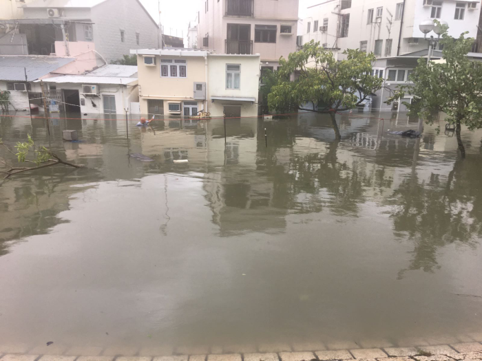 Serious flooding in Tai O with water level reaching the chest high in some places