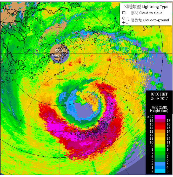 Image of cloud top height estimated using radar data at 7 a.m. on 23 August 2017 