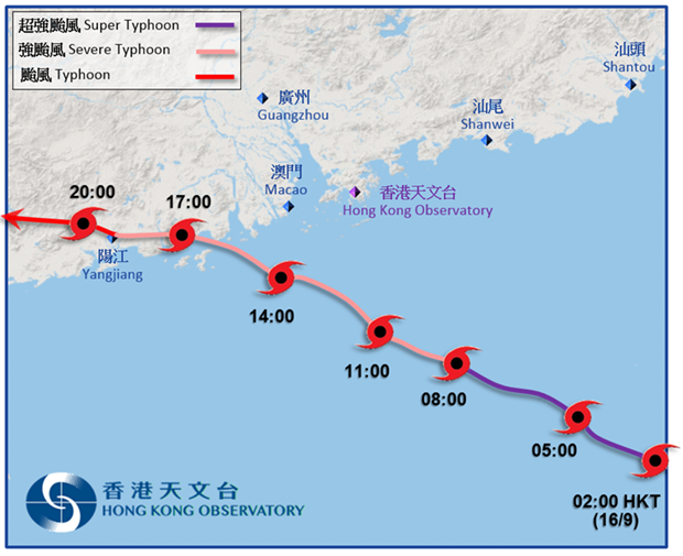 Provisional track of Mangkhut near Hong Kong