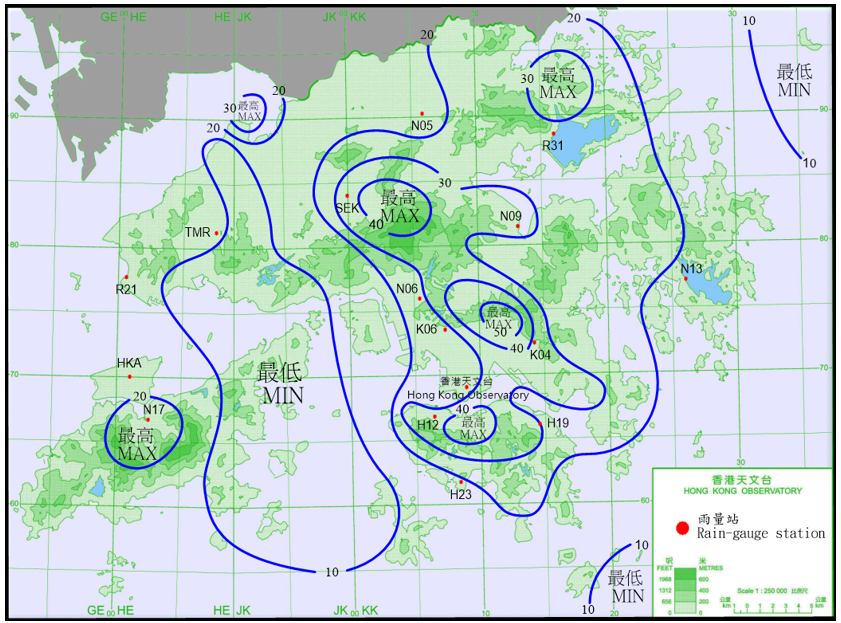 Rainfall distribution on 11 - 14 October 2020 (isohyets in millimetres).