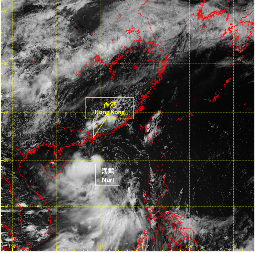 Visible satellite imagery around 2 p.m. on 13 June 2020, when Nuri was at peak intensity with an estimated sustained wind of 75 km/h near its centre.