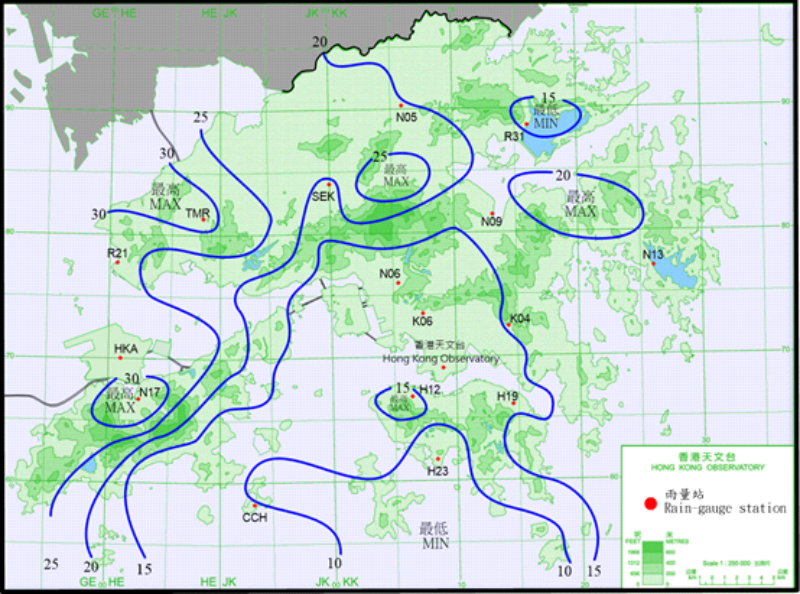 Rainfall distribution on 20 – 21 December 2021 (isohyets in millimetres).