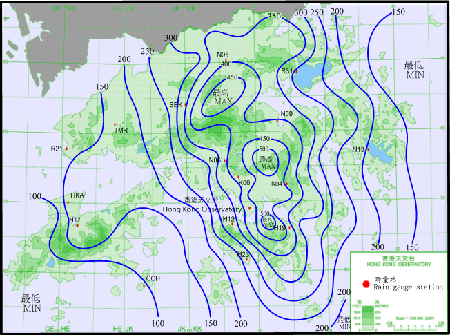 Rainfall distribution on 16 – 19 October 2016 (isohyets are in millimetres).