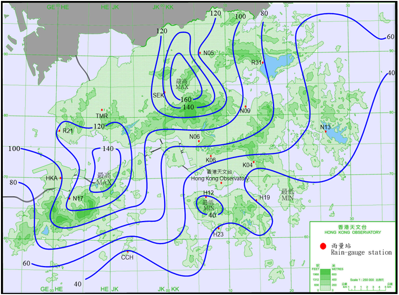 Rainfall distribution on 15 – 18 July 2023 (isohyets are in millimetres).