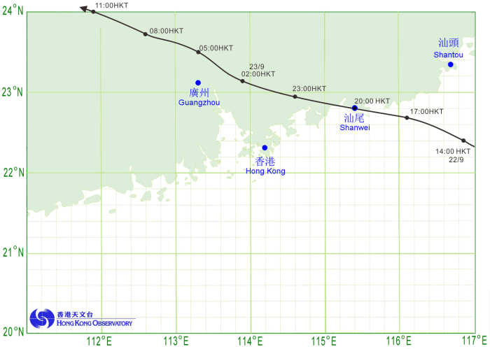 Track of Usagi (1319) near Hong Kong.