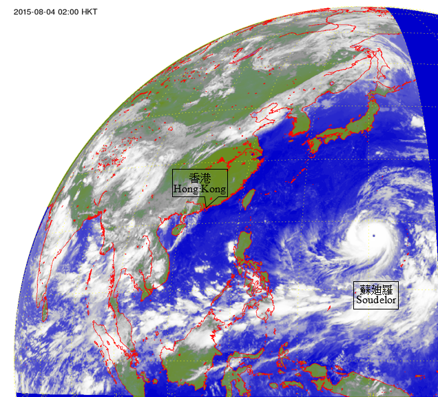 Infra-red satellite imagery at 2 a.m. on 26 November 2009 of Super Typhoon Nida (0922) at peak intensity. 