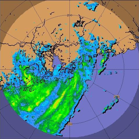 Radar echoes of Nuri at 11 p.m. on 22 August 2008.