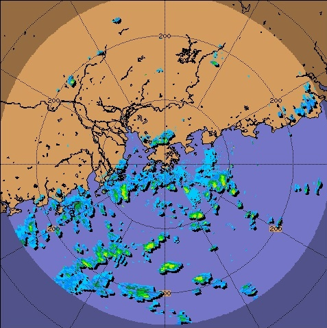 Radar echoes captured at 5:00 p.m. on 10 September 2009. 
