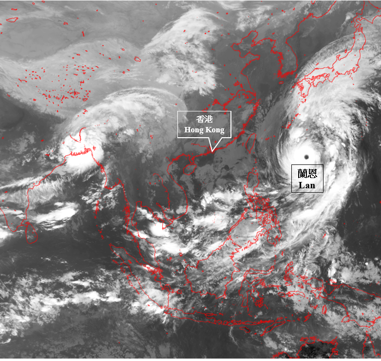 	二零一七年十月二十一日上午8时超强台风兰恩(1721)的红外线卫星图片