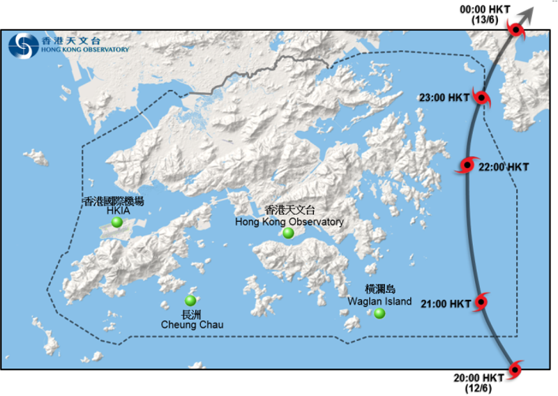 苗柏橫過香港時的路徑圖。