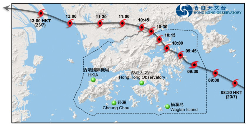 洛克横过香港时的路径图。