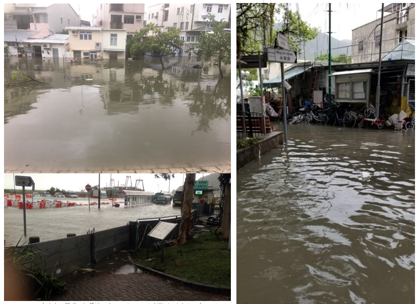 大澳水浸嚴重，部份地區水深及胸。(圖片鳴謝: 渠務署和一市民) 