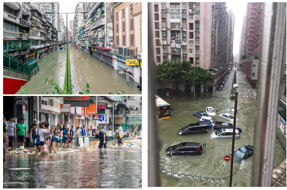 澳门各区受风暴潮影响，出现严重水浸。(图片鸣谢: Tomas Choi, Denise Lau)