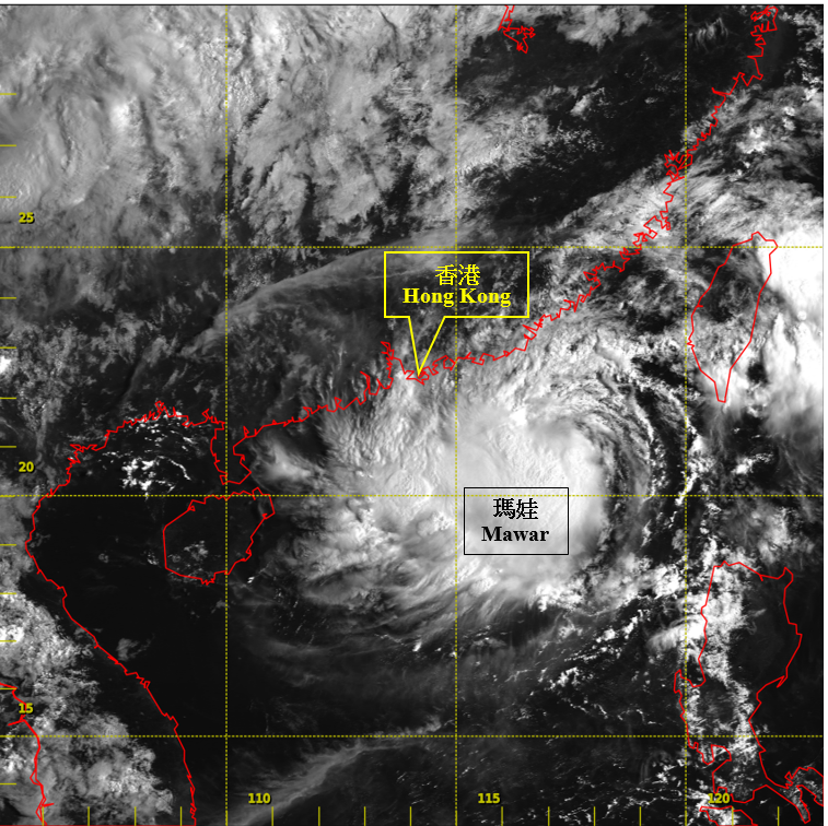 二零一七年九月二日上午八時正的可見光衛星圖片，當時瑪娃達到其最高強度，中心附近最高持續風速估計為每小時90公里。