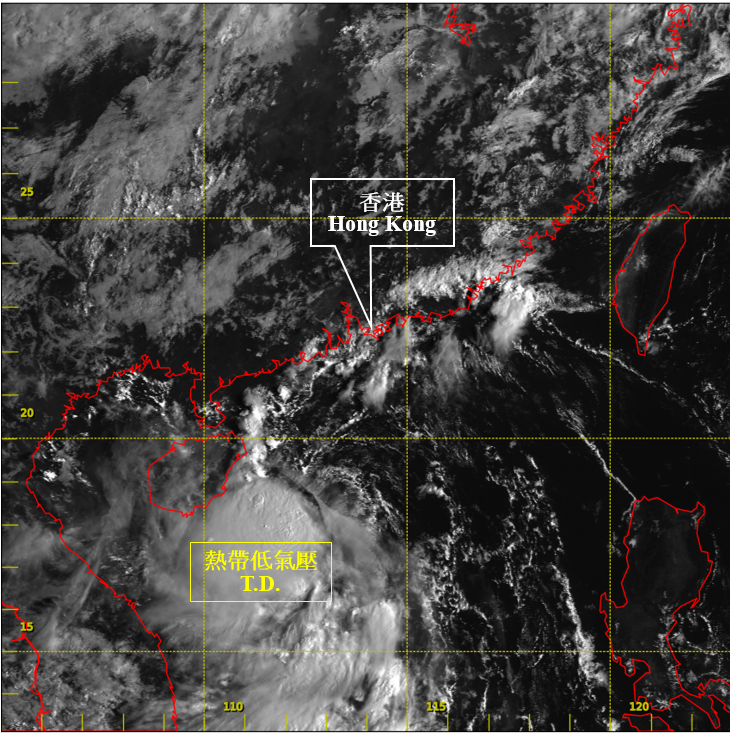 二零一七年九月二十四日上午八时正的可见光卫星图片，当时热带低气压达到其最高强度，中心附近最高持续风速估计为每小时55公里。