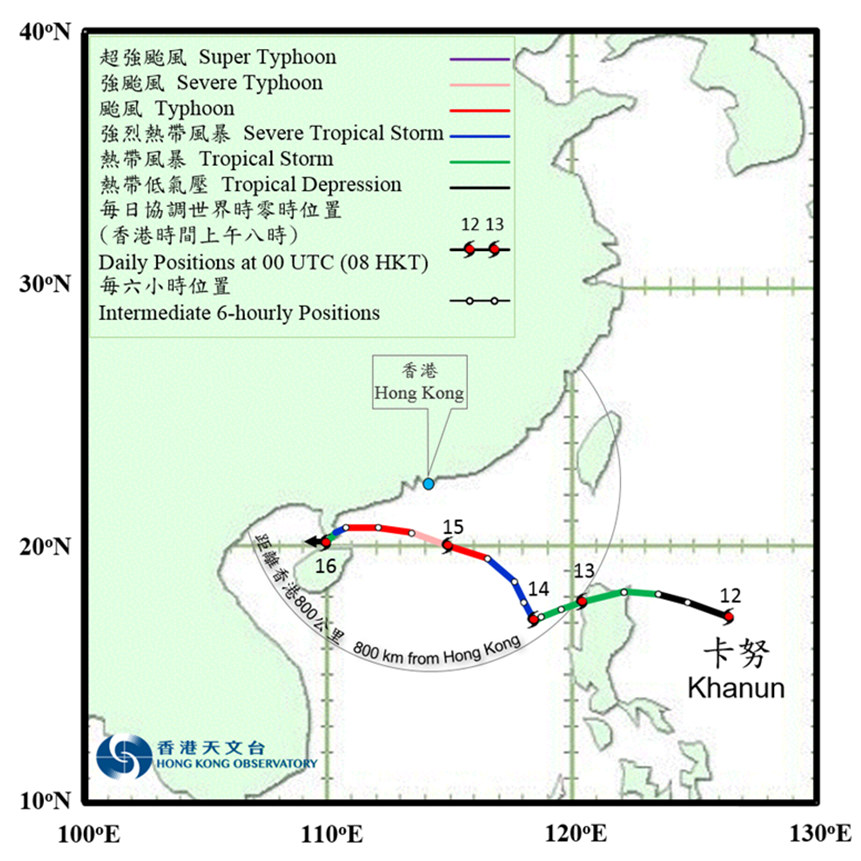 				二零一七年十月十二日至十六日卡努的路徑圖