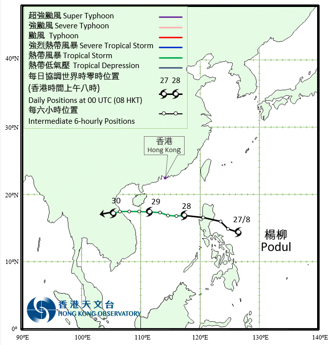 热带风暴杨柳的路径图