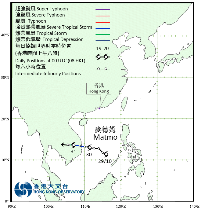 强烈热带风暴麦德姆的路径图