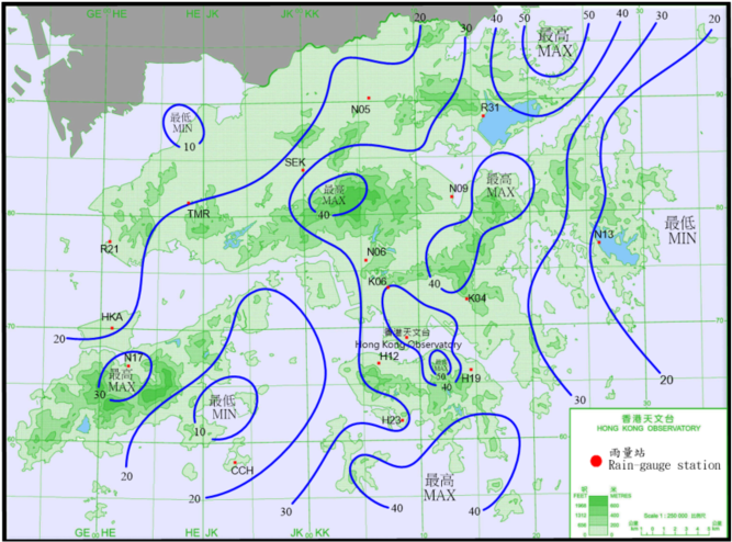 Rainfall distribution on 12 – 14 June 2020 (isohyets in millimetres).