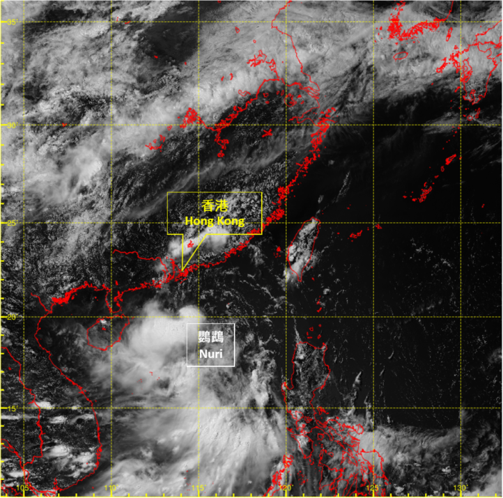 Visible satellite imagery around 2 p.m. on 13 June 2020, when Nuri was at its peak intensity with an estimated sustained wind of 75 km/h near its centre.