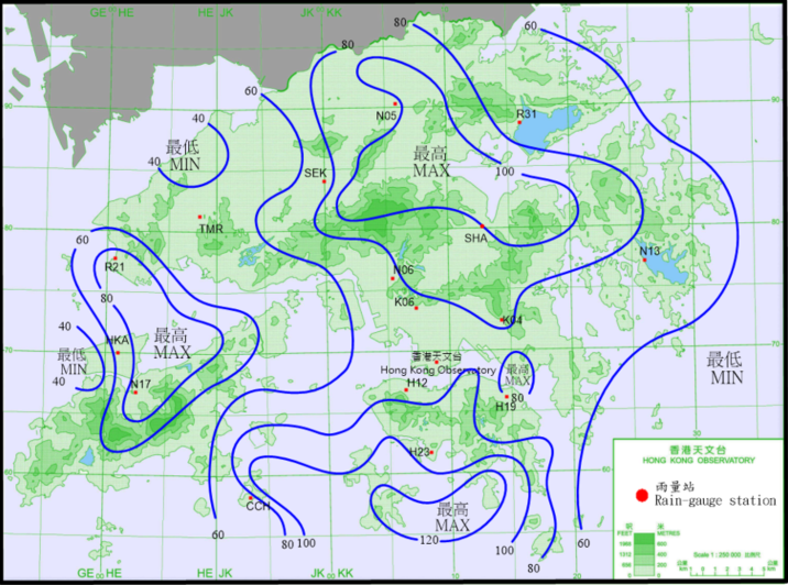 Rainfall distribution on 31 July – 1 August 2020 (isohyets in millimetres).