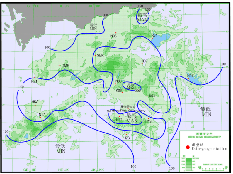 Rainfall distribution on 18 - 19 August 2020 (isohyets in millimetres).