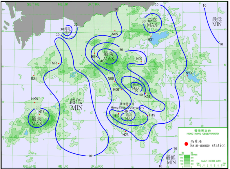 Rainfall distribution on 11 - 14 October 2020 (isohyets in millimetres).