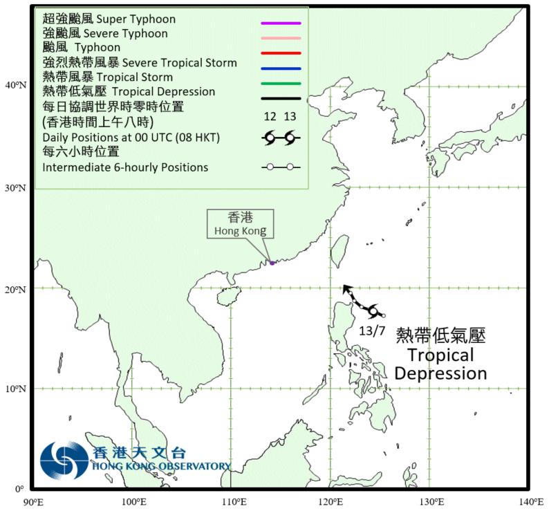 熱帶低氣壓(7月13日至14日)的路徑圖