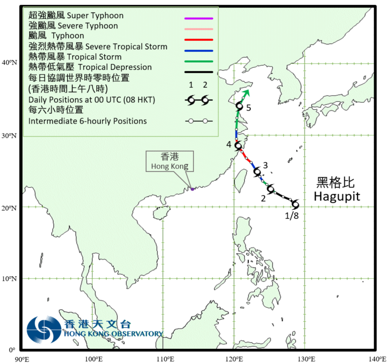 颱風黑格比(2004)的路徑圖