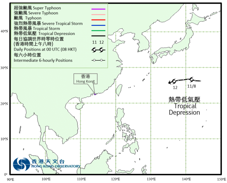 熱帶低氣壓(8月10日至12日)的路徑圖