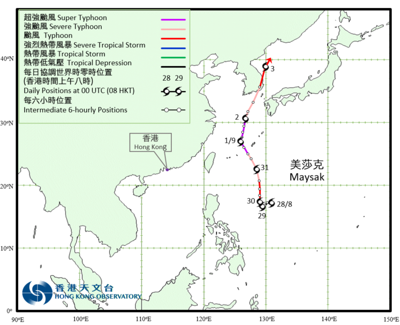 超強颱風美莎克 (2009)的路徑圖