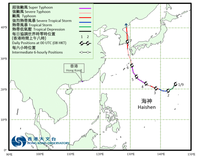 超強颱風海神 (2010)的路徑圖